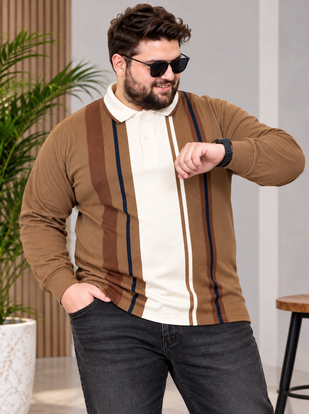 AUSTIVO Men's Plus Size Full Sleeve Polo Neck T-Shirt