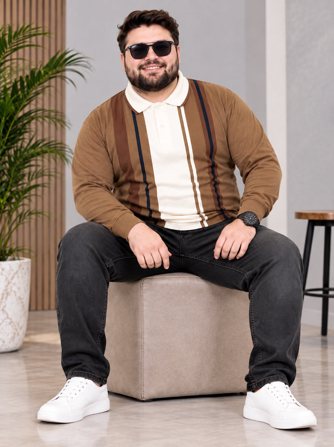 AUSTIVO Men's Plus Size Full Sleeve Polo Neck T-Shirt