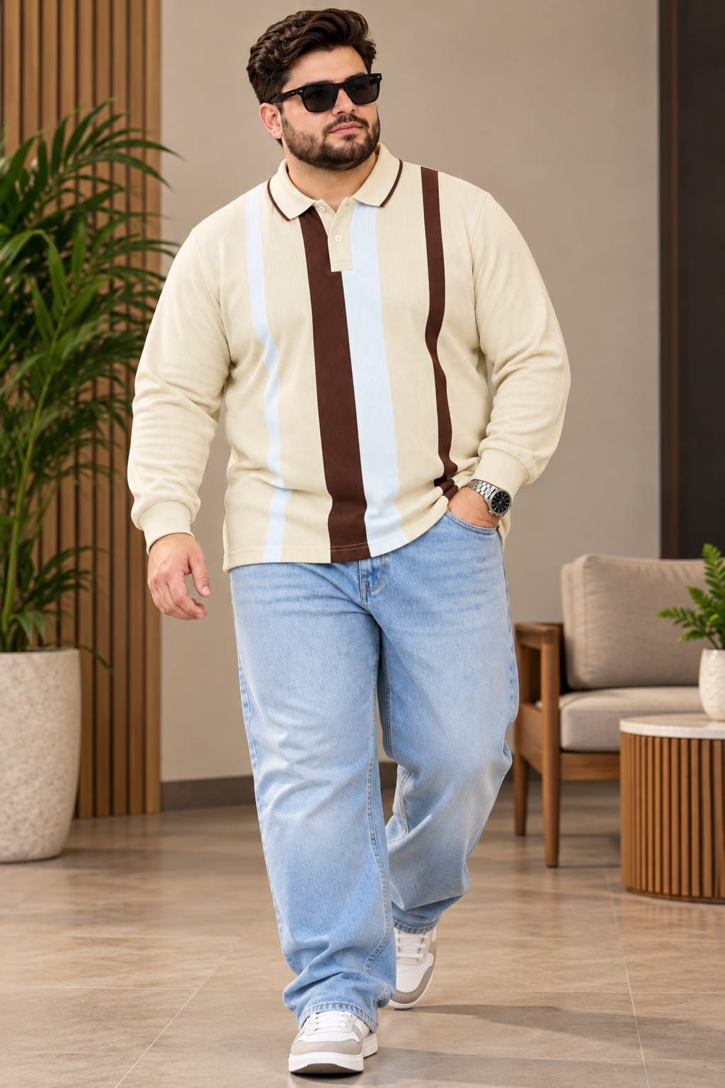 AUSTIVO Men's Plus Size Full Sleeve Polo Neck T-Shirt