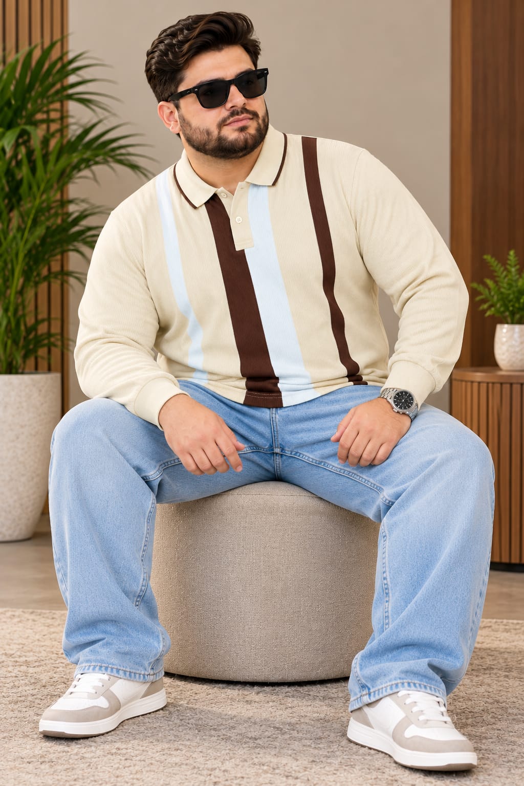 AUSTIVO Men's Plus Size Full Sleeve Polo Neck T-Shirt
