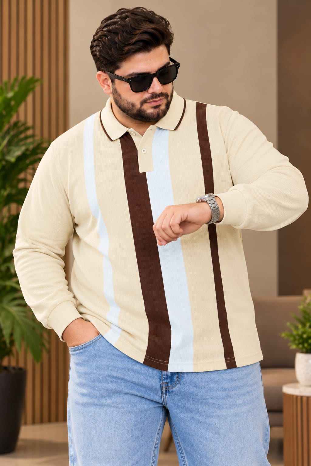AUSTIVO Men's Plus Size Full Sleeve Polo Neck T-Shirt