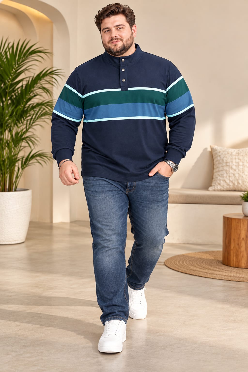 AUSTIVO Men's Plus Size Full Sleeve Polo Neck T-Shirt