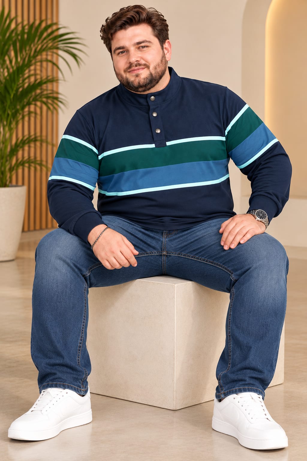 AUSTIVO Men's Plus Size Full Sleeve Polo Neck T-Shirt