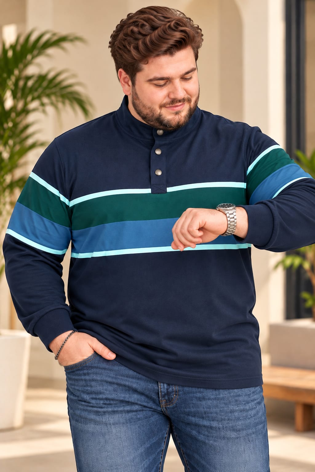 AUSTIVO Men's Plus Size Full Sleeve Polo Neck T-Shirt