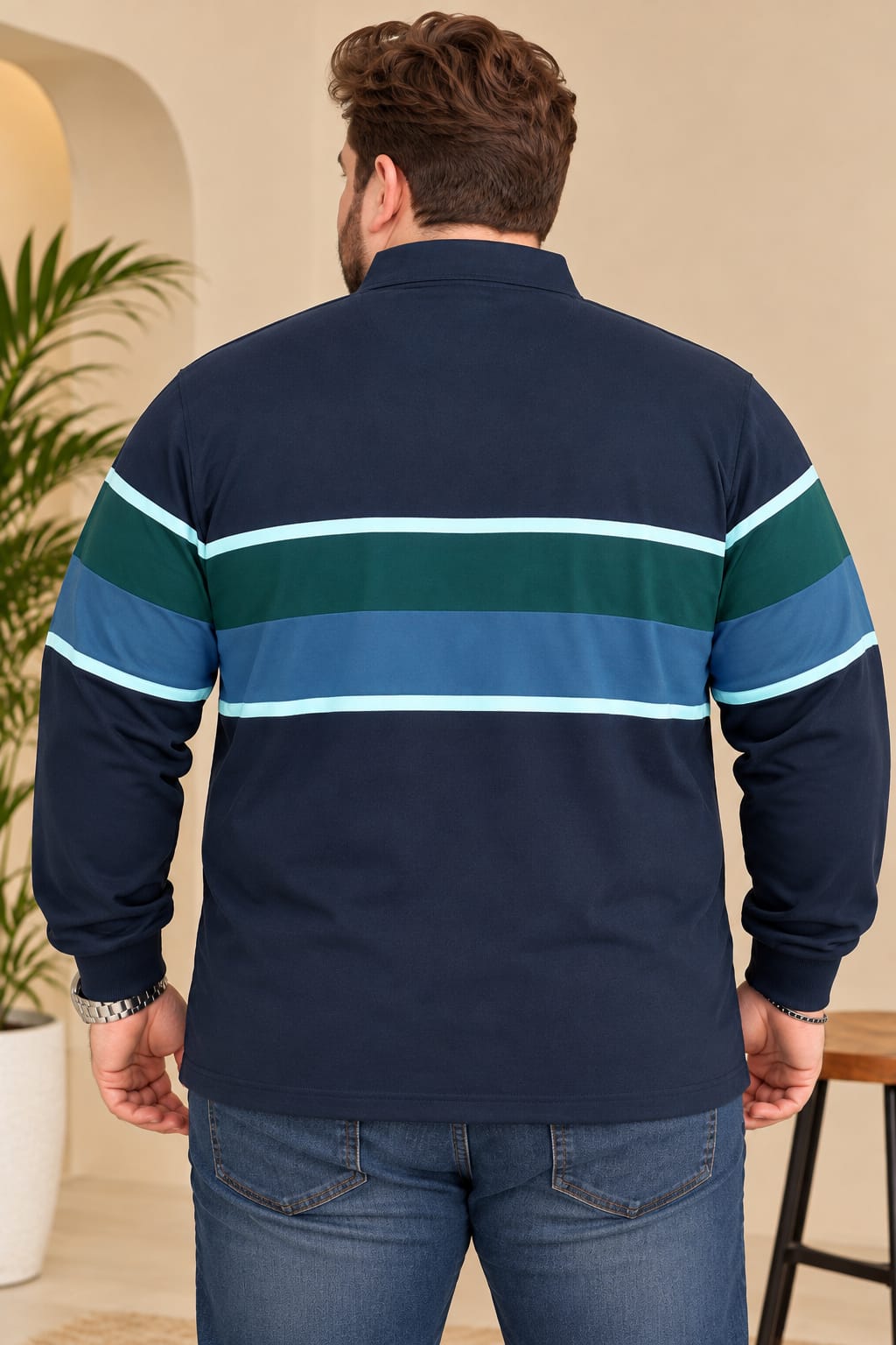 AUSTIVO Men's Plus Size Full Sleeve Polo Neck T-Shirt