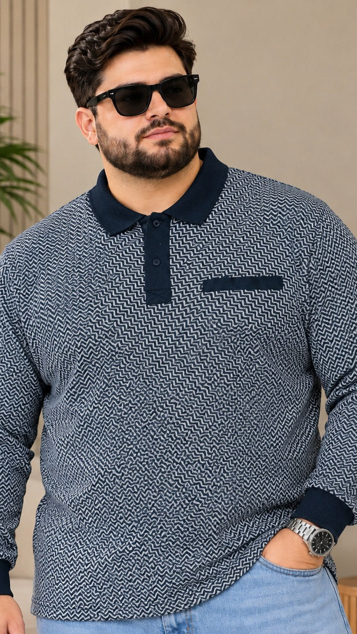 AUSTIVO Men's Plus Size Full Sleeve Polo Neck T-Shirt