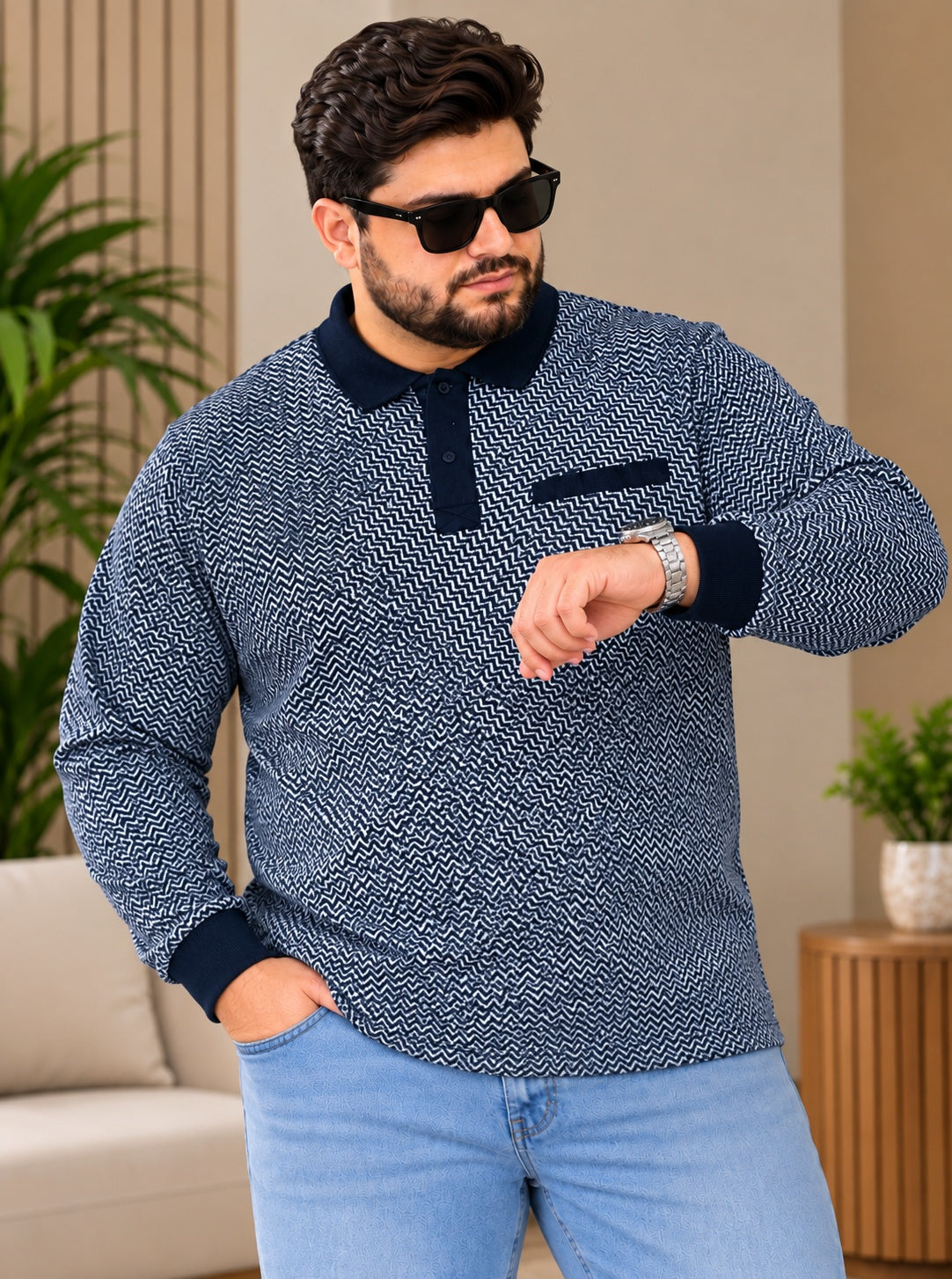 AUSTIVO Men's Plus Size Full Sleeve Polo Neck T-Shirt