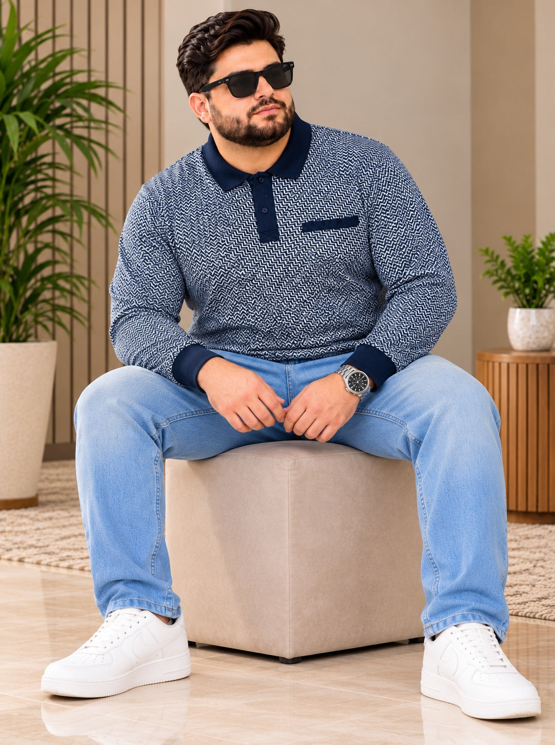 AUSTIVO Men's Plus Size Full Sleeve Polo Neck T-Shirt