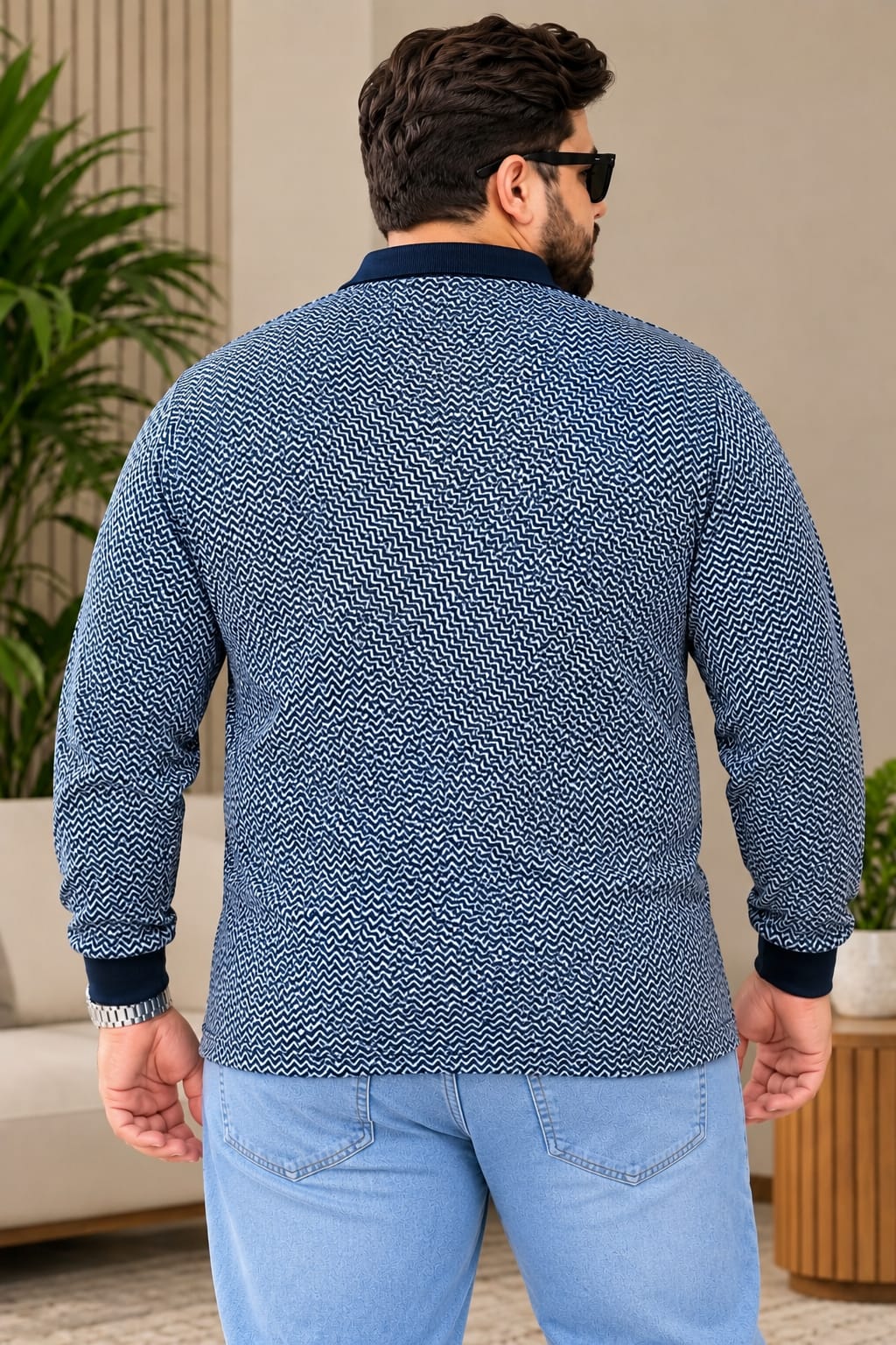 AUSTIVO Men's Plus Size Full Sleeve Polo Neck T-Shirt