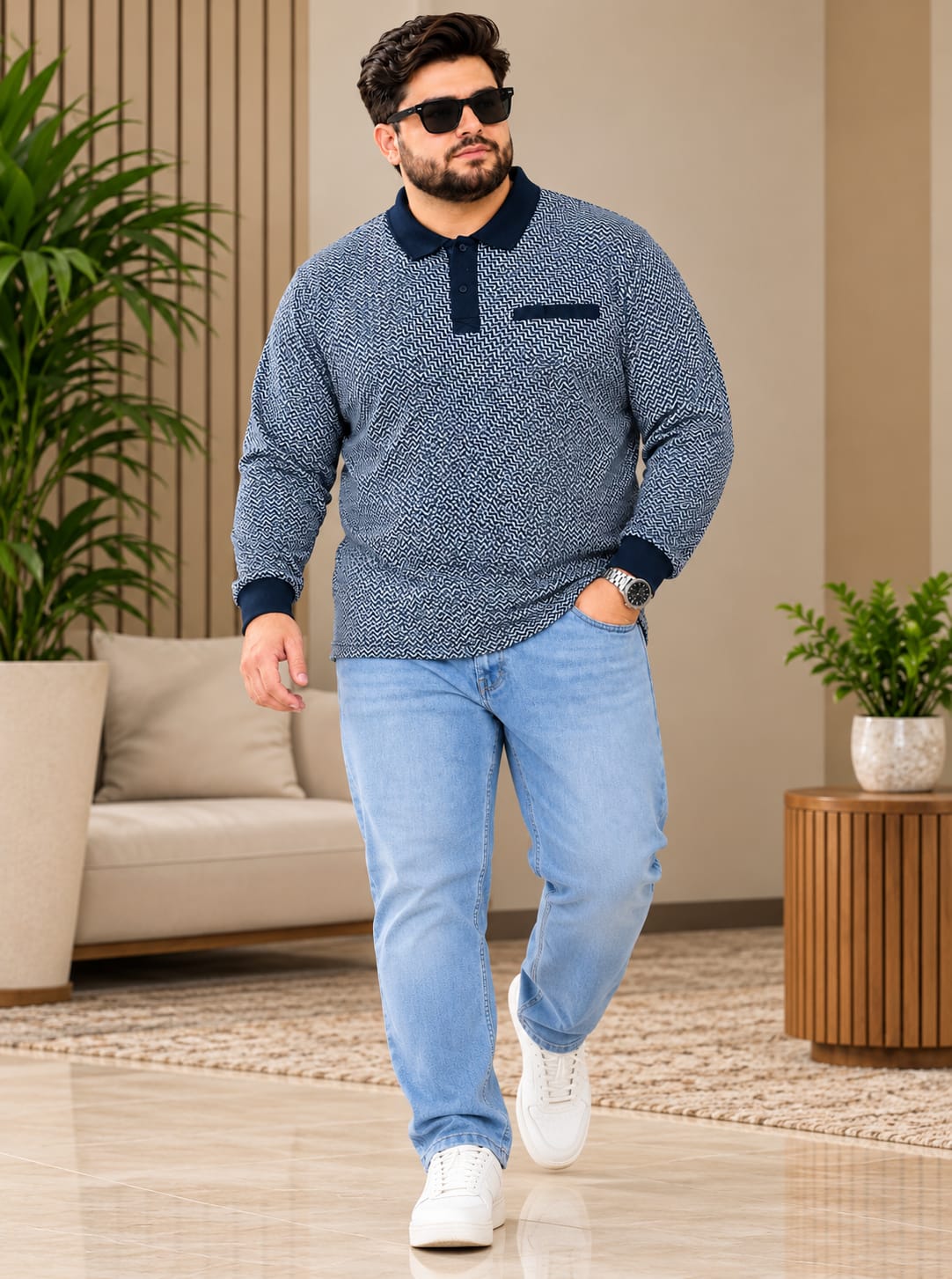AUSTIVO Men's Plus Size Full Sleeve Polo Neck T-Shirt