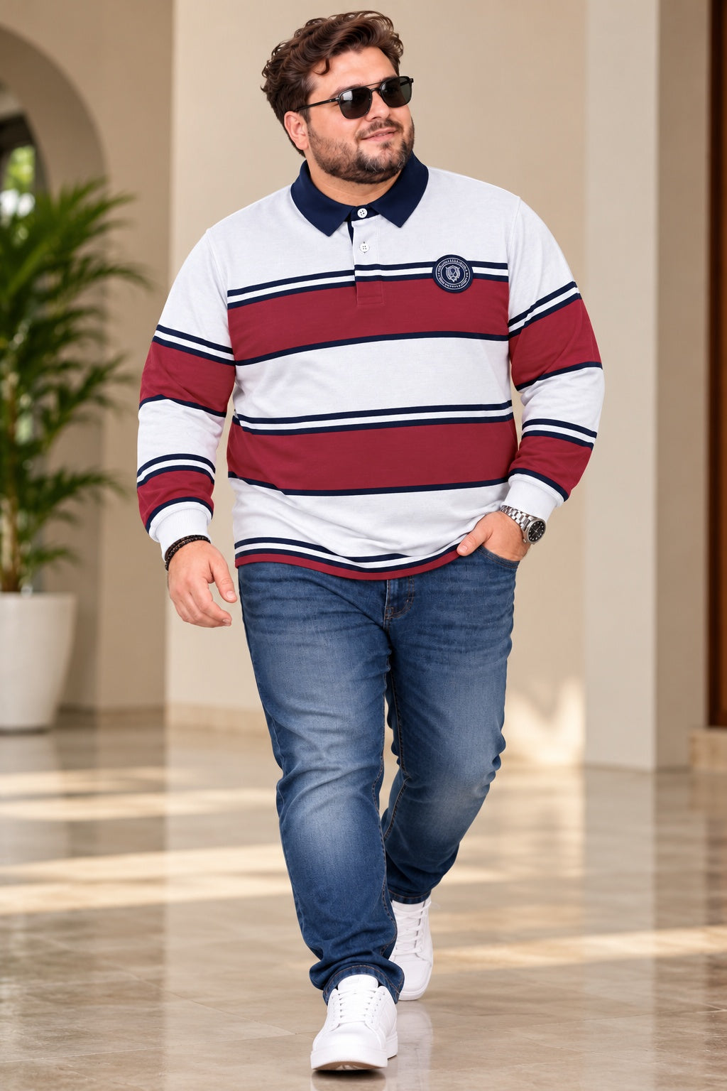 AUSTIVO Men's Plus Size Full Sleeve Polo Neck T-Shirt