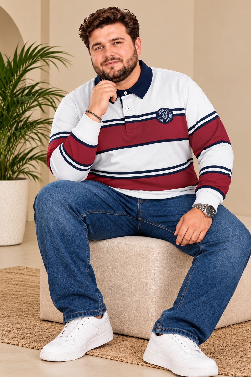 AUSTIVO Men's Plus Size Full Sleeve Polo Neck T-Shirt