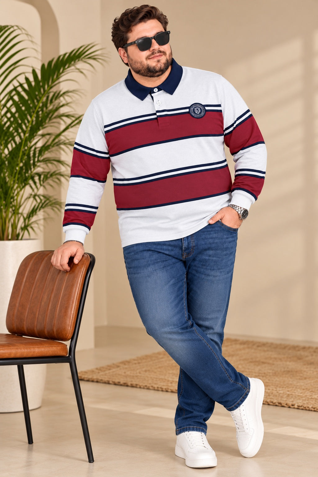 AUSTIVO Men's Plus Size Full Sleeve Polo Neck T-Shirt