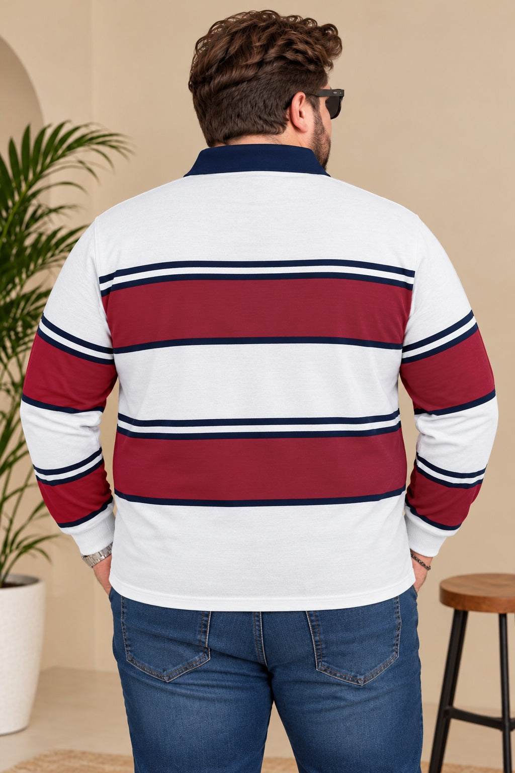 AUSTIVO Men's Plus Size Full Sleeve Polo Neck T-Shirt