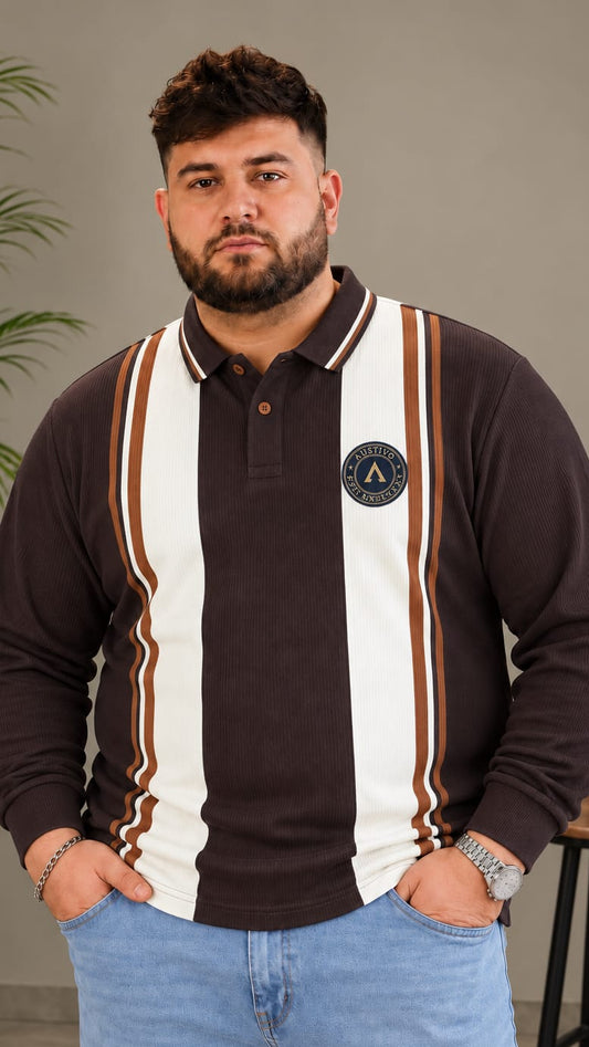 AUSTIVO Men's Plus Size Full Sleeve Polo Neck T-Shirt