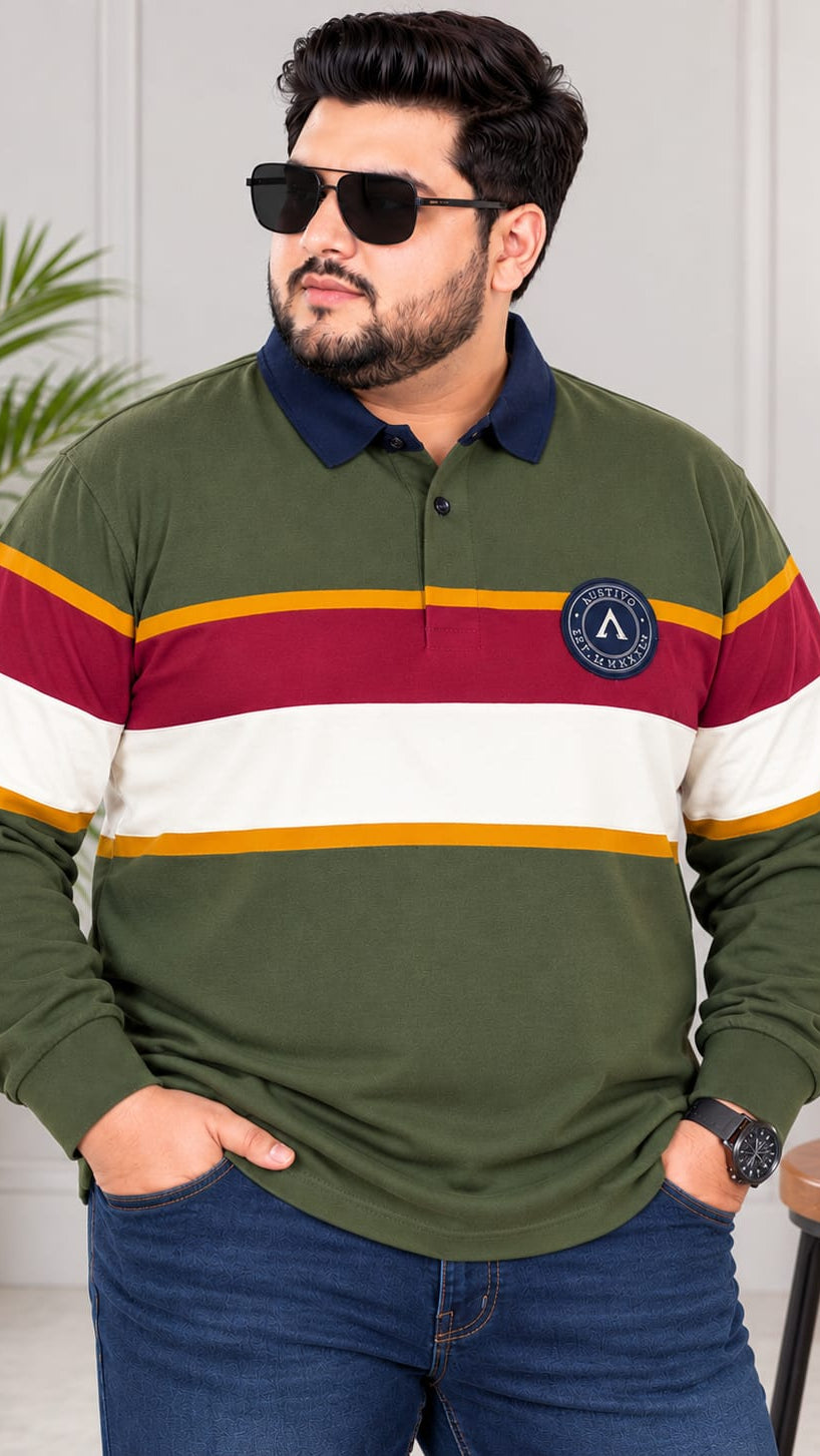AUSTIVO Men's Plus Size Full Sleeve Polo Neck T-Shirt