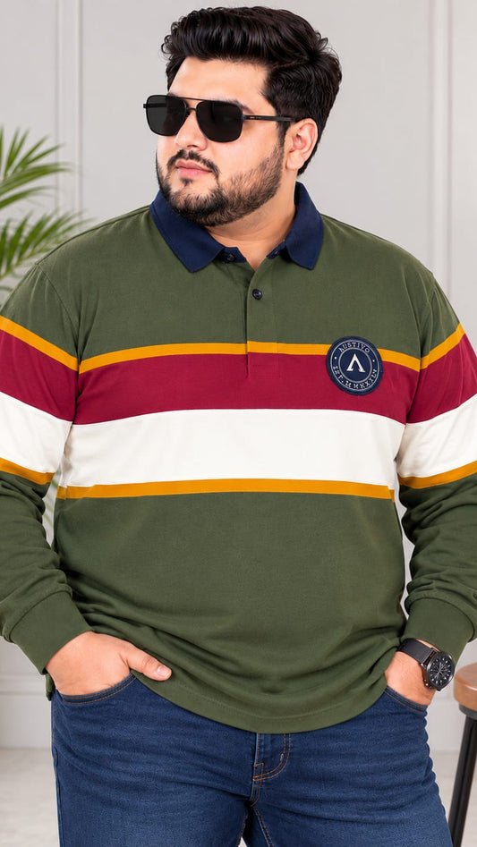 AUSTIVO Men's Plus Size Full Sleeve Polo Neck T-Shirt