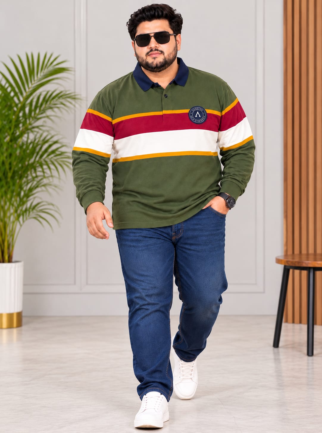 AUSTIVO Men's Plus Size Full Sleeve Polo Neck T-Shirt