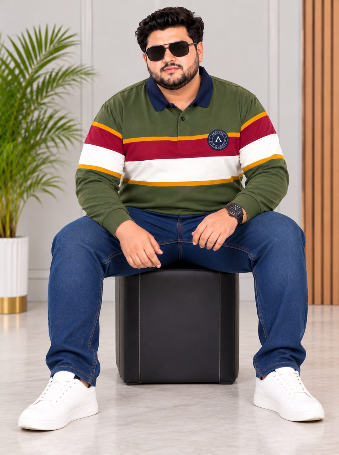 AUSTIVO Men's Plus Size Full Sleeve Polo Neck T-Shirt