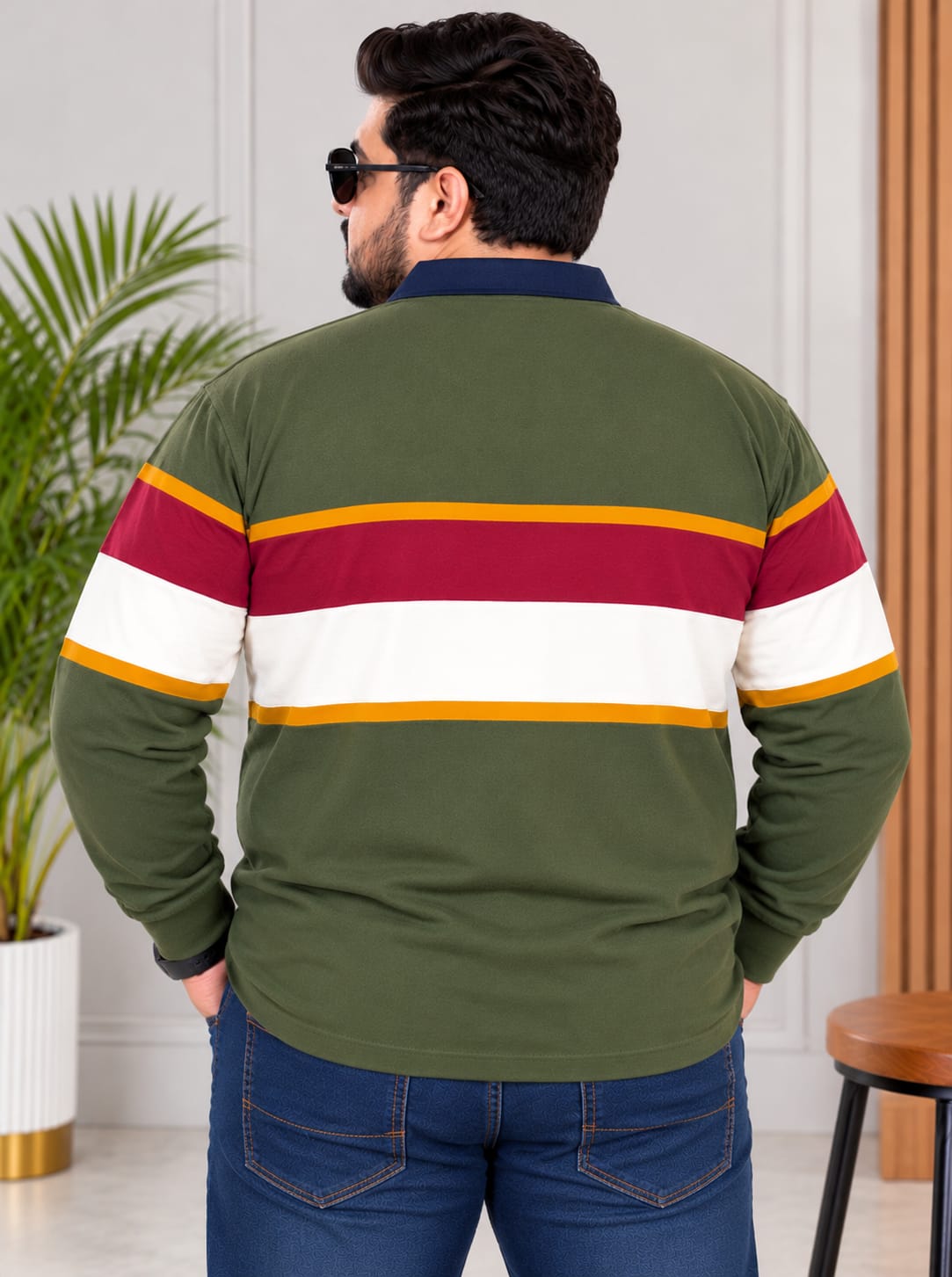 AUSTIVO Men's Plus Size Full Sleeve Polo Neck T-Shirt