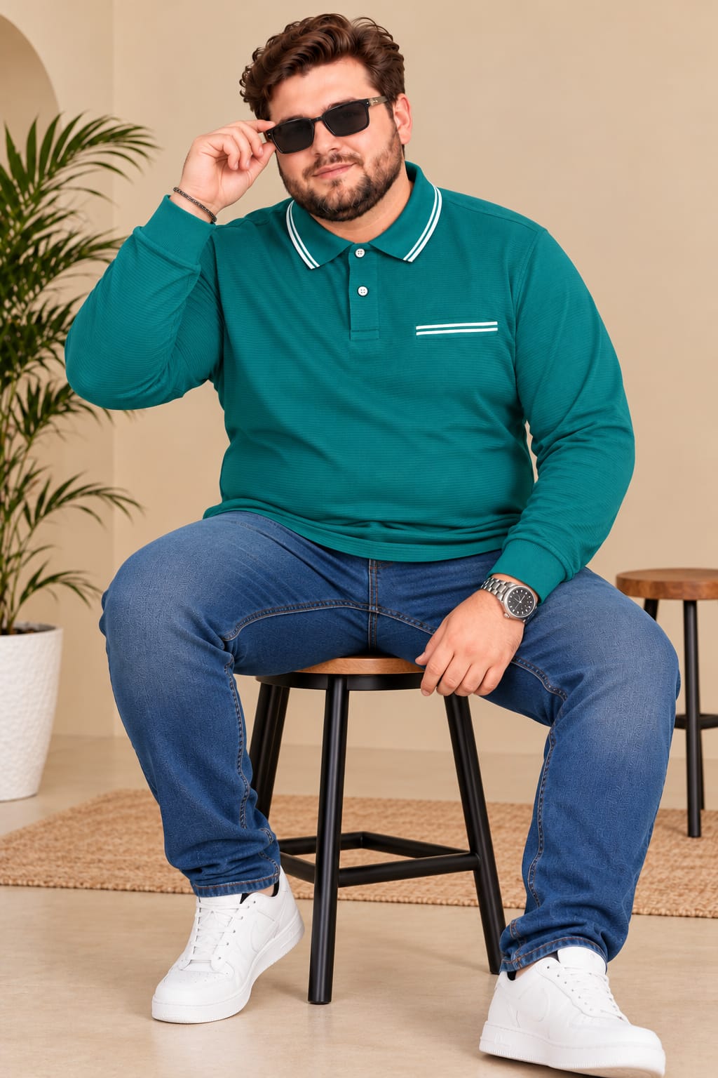 AUSTIVO Men's Plus Size Full Sleeve Polo Neck T-Shirt