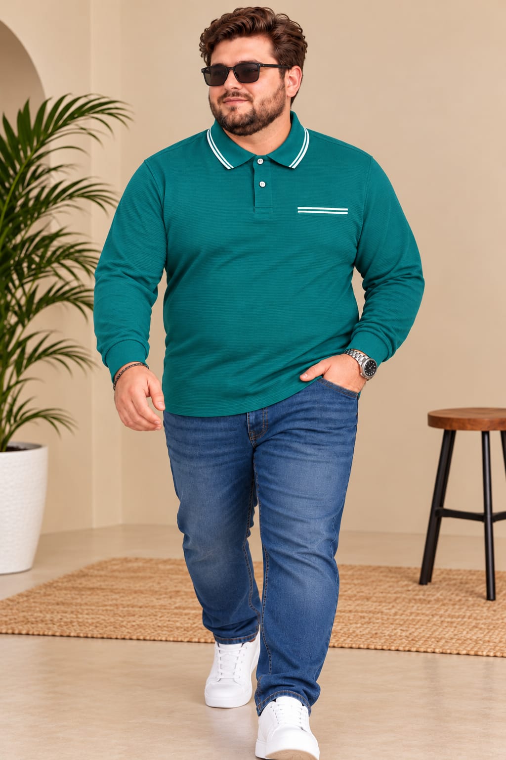 AUSTIVO Men's Plus Size Full Sleeve Polo Neck T-Shirt