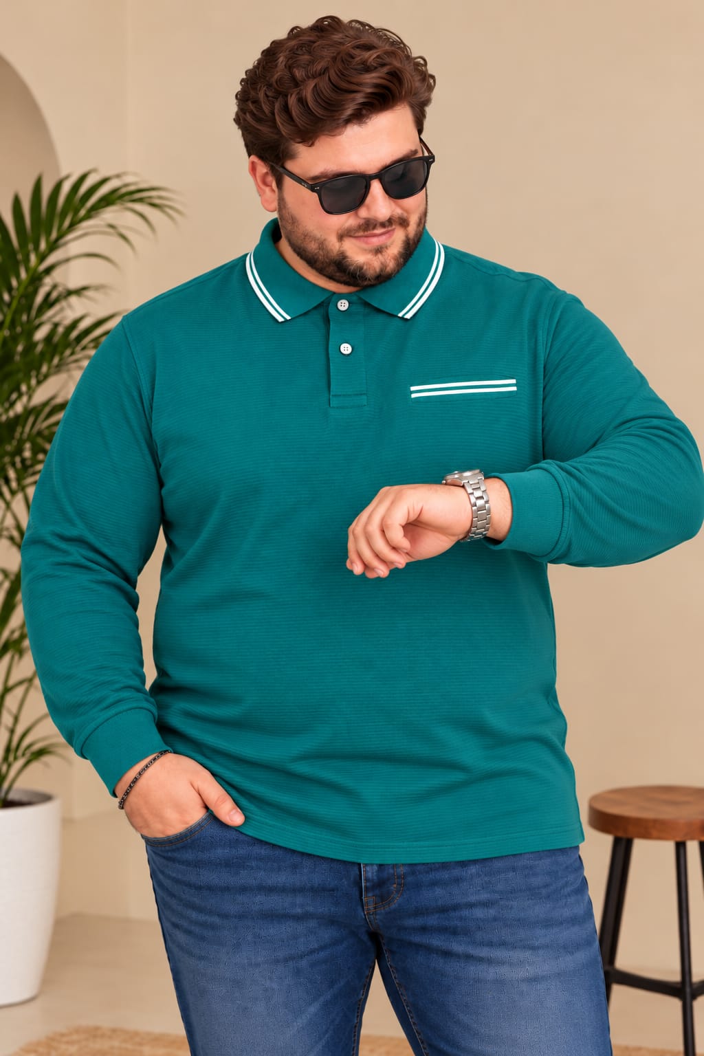 AUSTIVO Men's Plus Size Full Sleeve Polo Neck T-Shirt