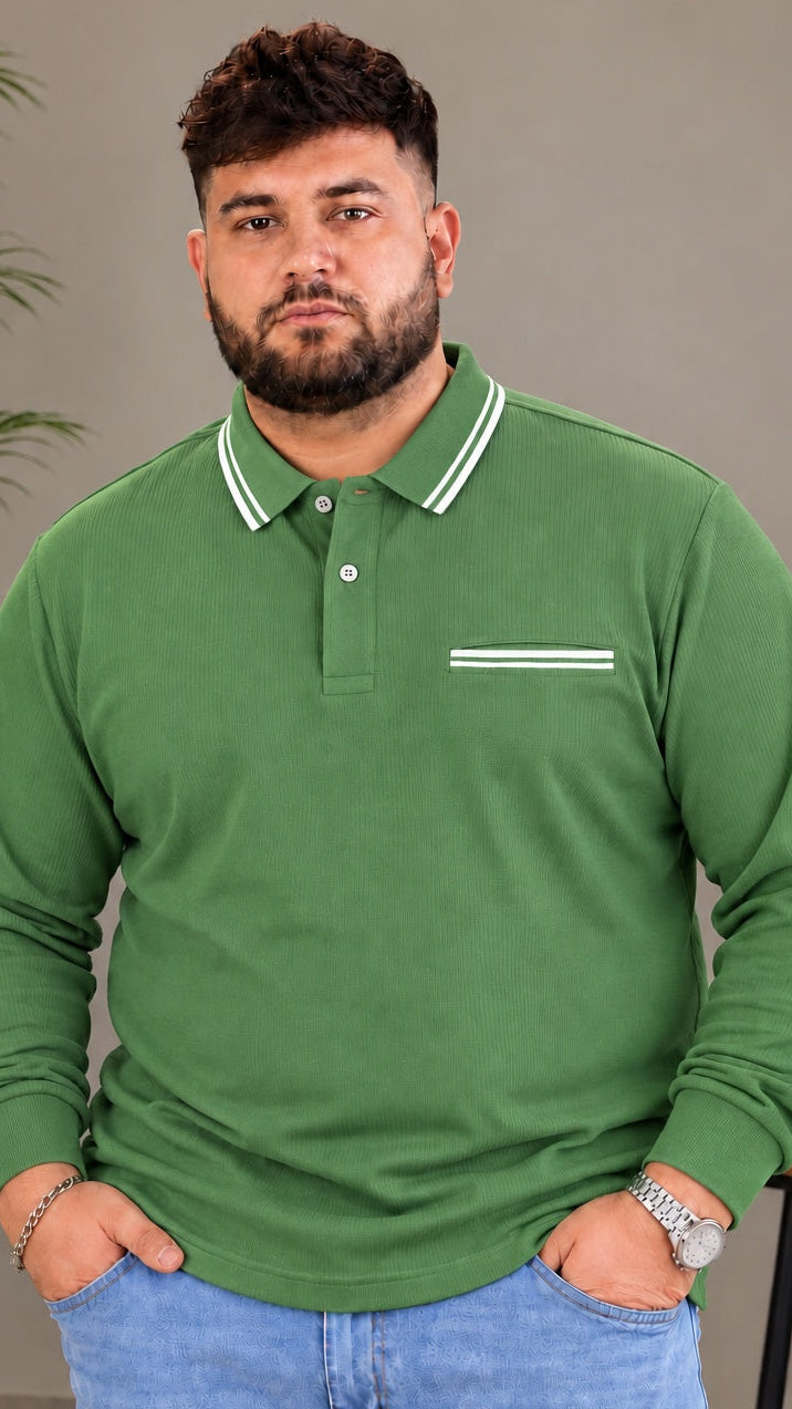 AUSTIVO Men's Plus Size Full Sleeve Polo Neck T-Shirt