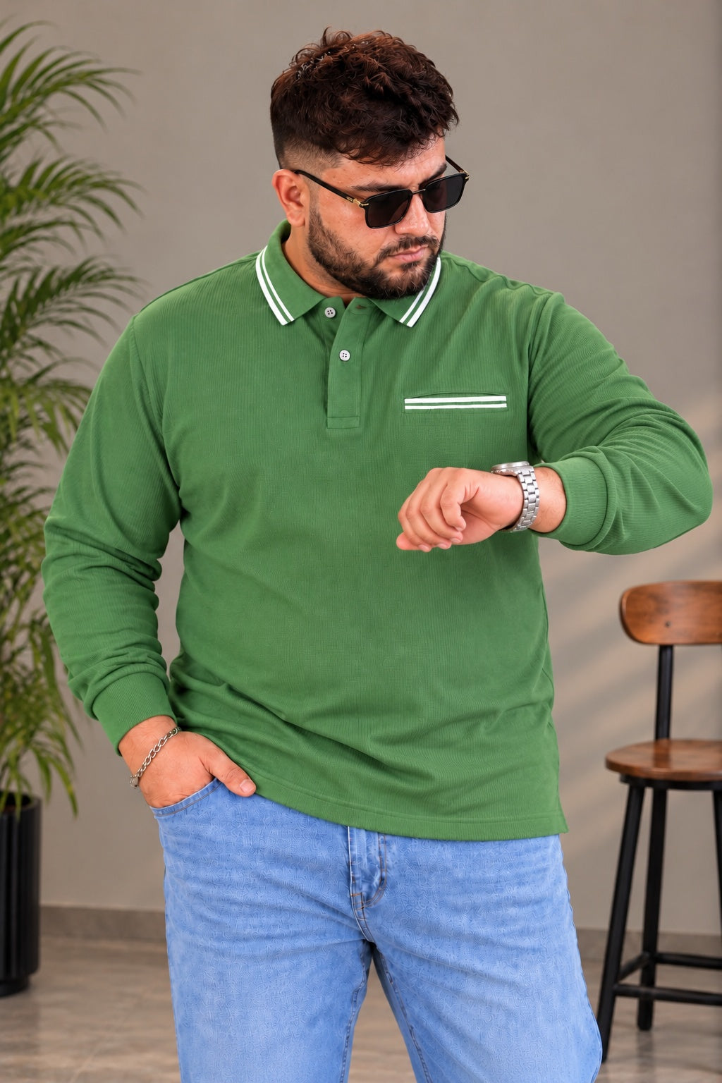 AUSTIVO Men's Plus Size Full Sleeve Polo Neck T-Shirt