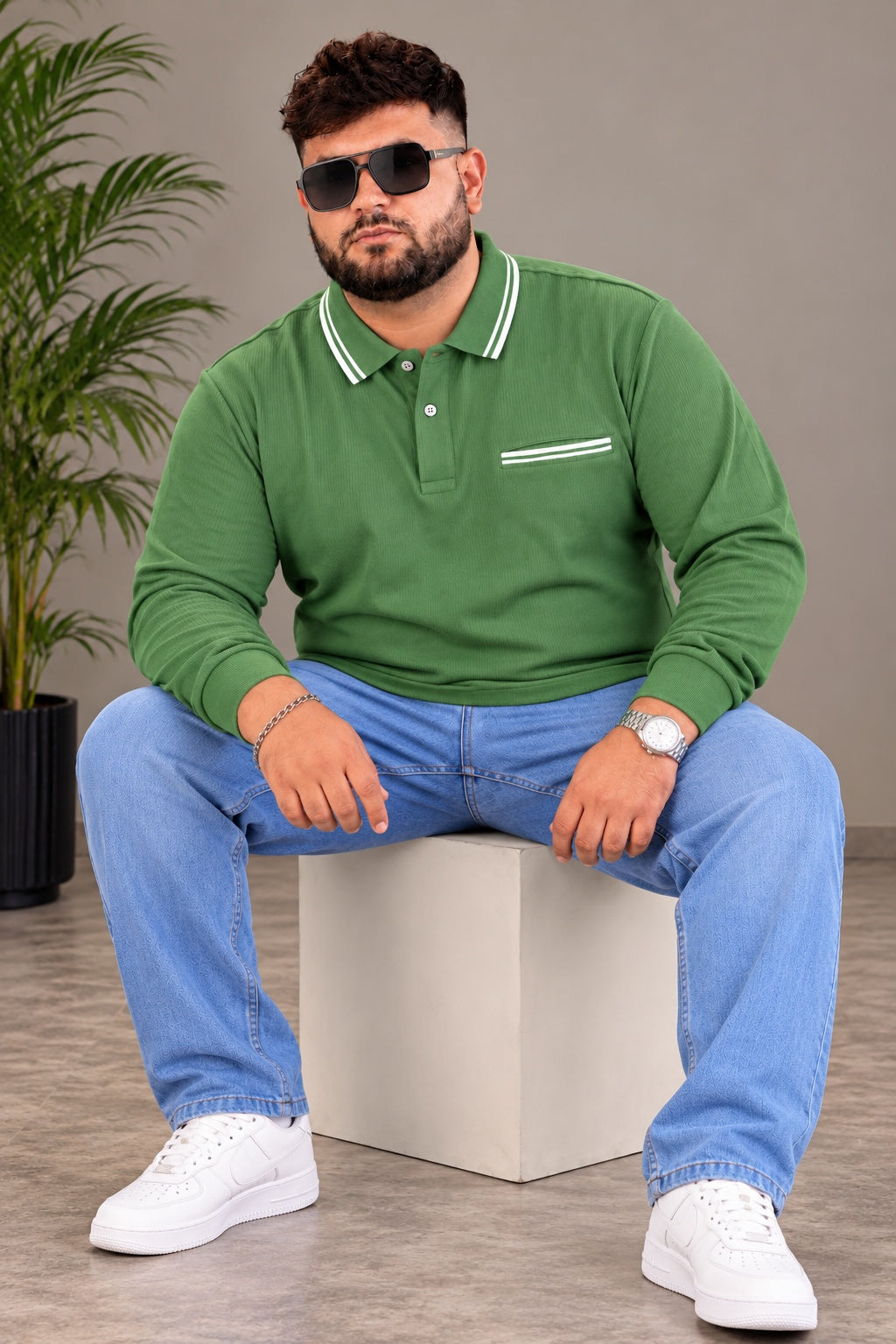 AUSTIVO Men's Plus Size Full Sleeve Polo Neck T-Shirt