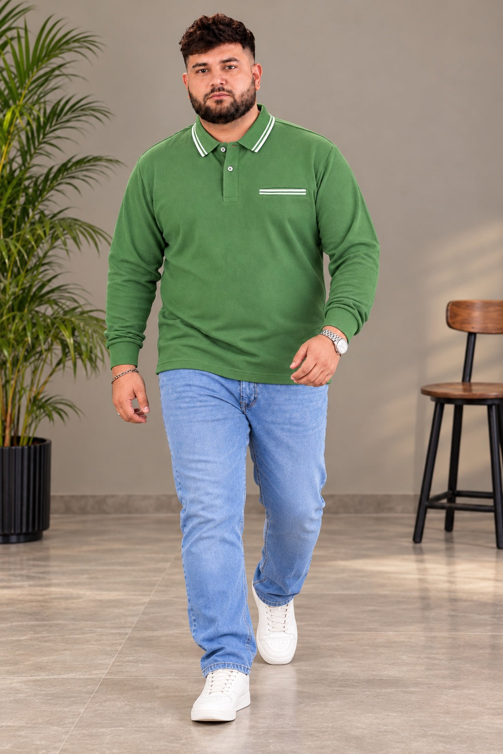AUSTIVO Men's Plus Size Full Sleeve Polo Neck T-Shirt