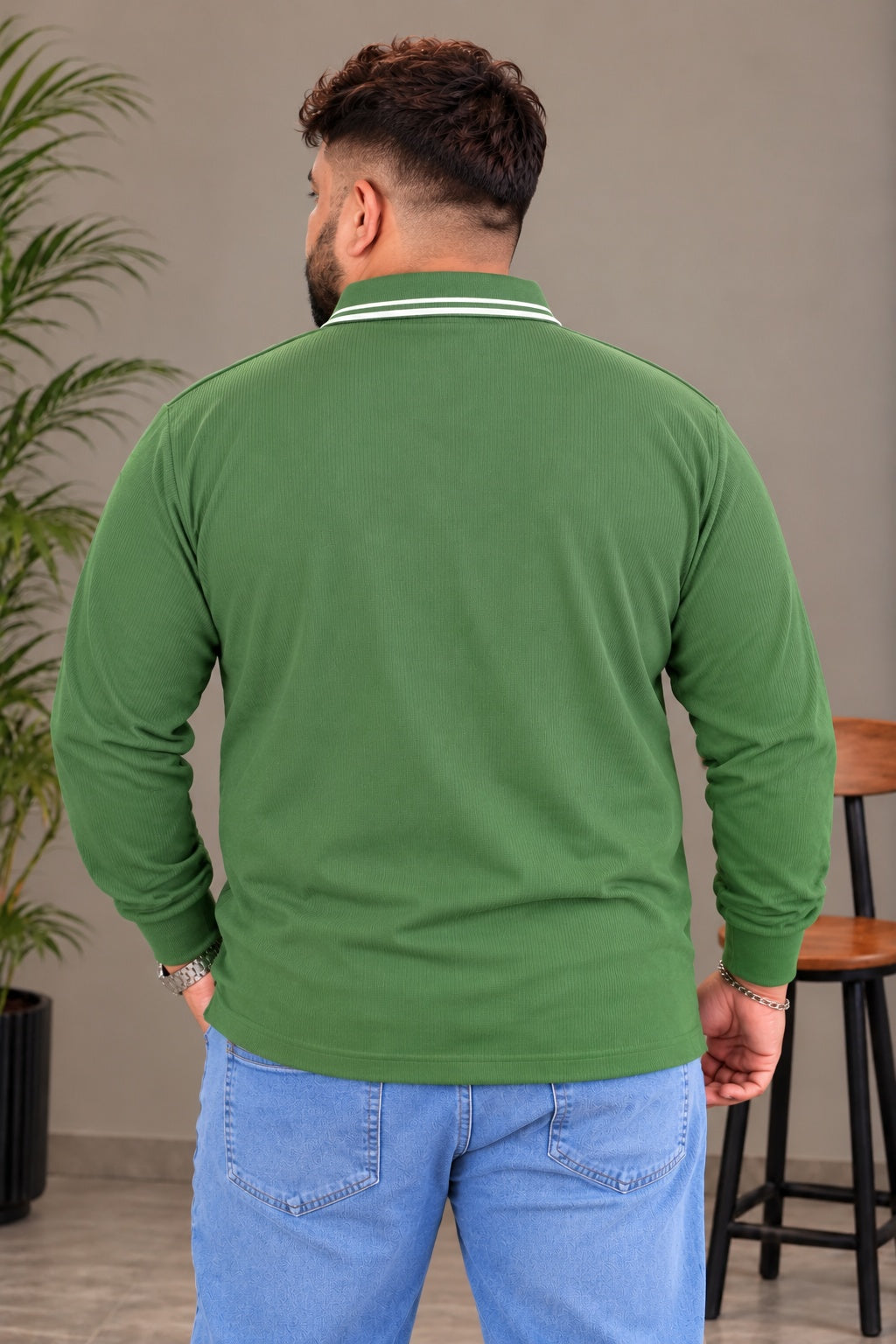 AUSTIVO Men's Plus Size Full Sleeve Polo Neck T-Shirt