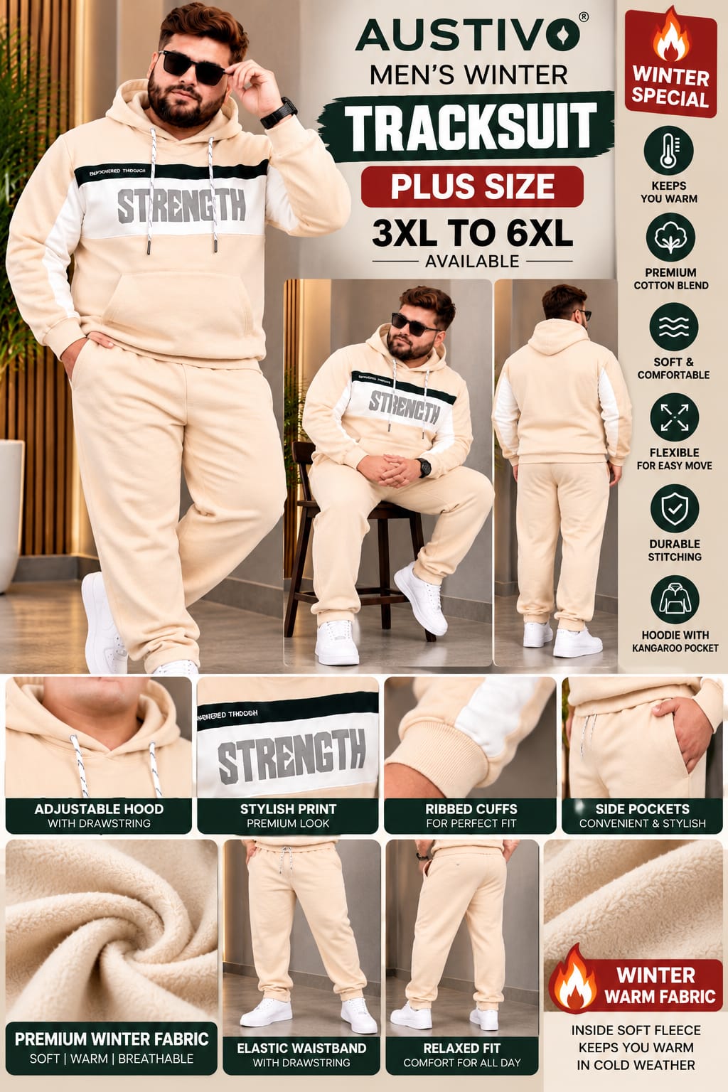 Austivo Plus Size Men's Winter Track Suit