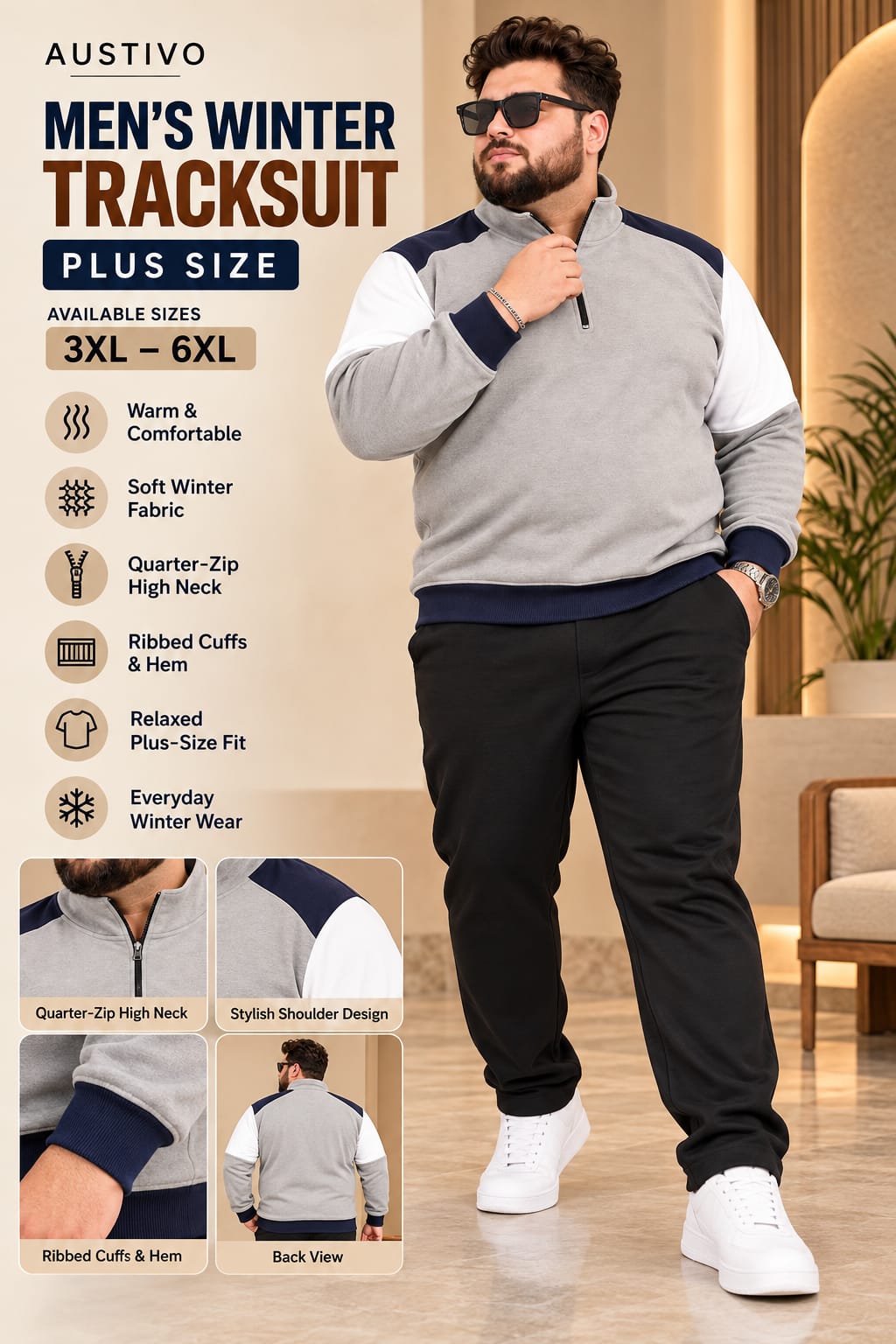 Austivo Plus Size Men's Winter Track Suit