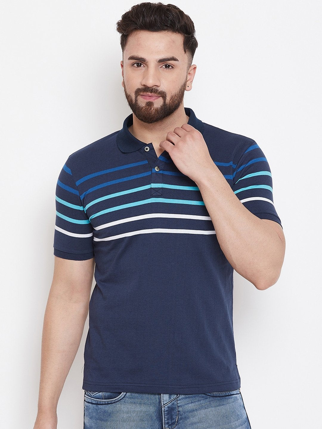 Navy Stripers Polo T-shirt