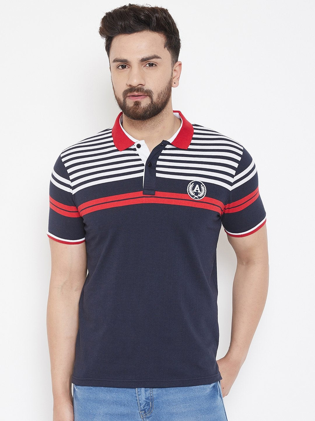 Navy blue Striper Polo T-shirt