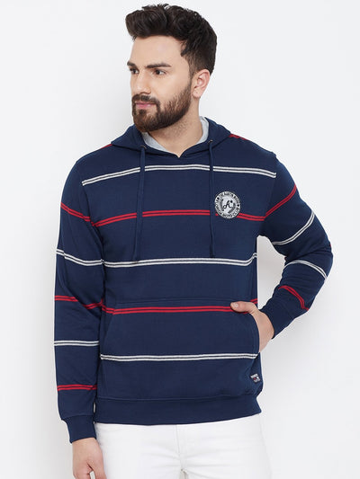 Men's Navy Blue Striper Hooded Sweatshirt