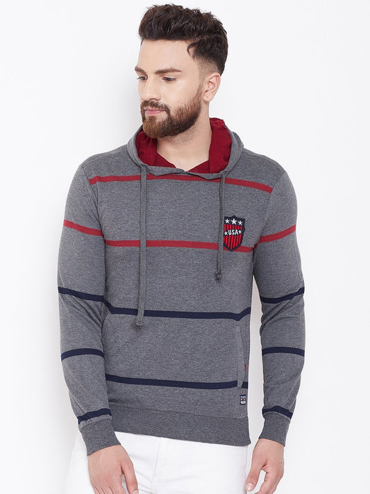 Men's Charcoal Striper Hooded Sweatshirt