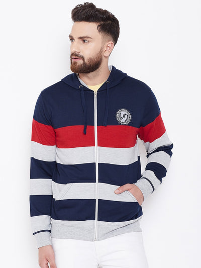 Men's Navy Blue Striper Hooded Sweatshirt