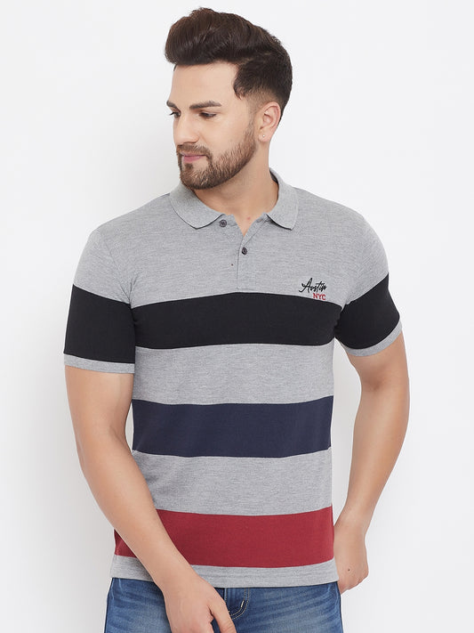Austin Wood Men's Half Sleeves Polo Neck Colorblocked T-shirt