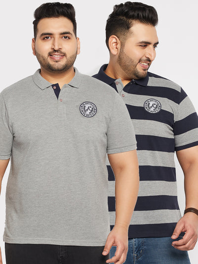 Pack of 2 Striped Men Polo Neck Multicolor T-Shirt