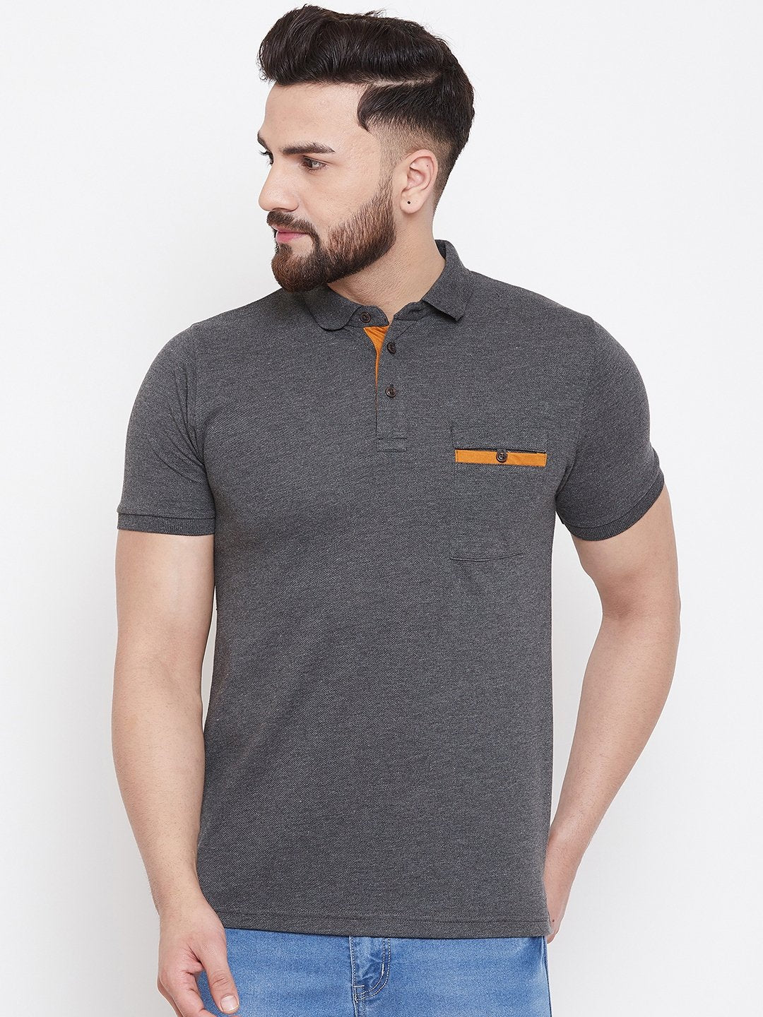 Grey Plain Polo T-shirt