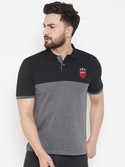 Grey Self Design Polo T-shirt