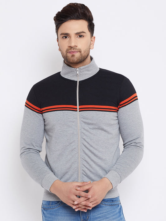 Austin Wood Men's Grey Full Sleeves Colorblocked High Neck Sweatshirt