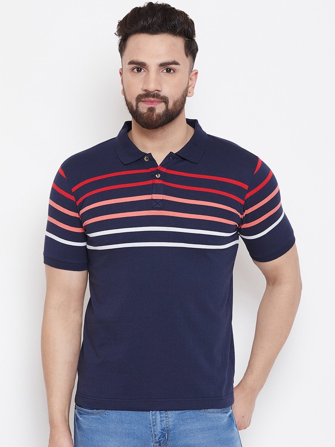 Navy Stripers Polo T-shirt