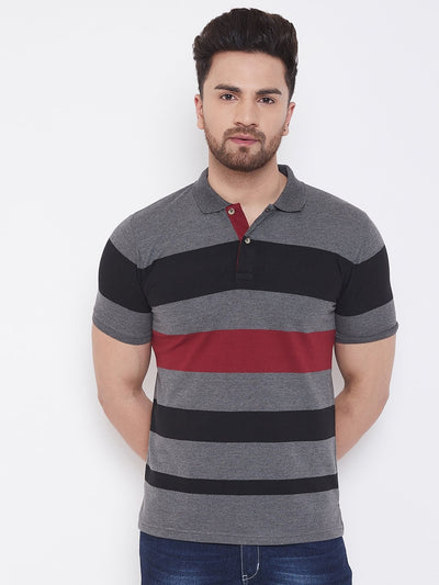 Grey Striper Polo T-shirt