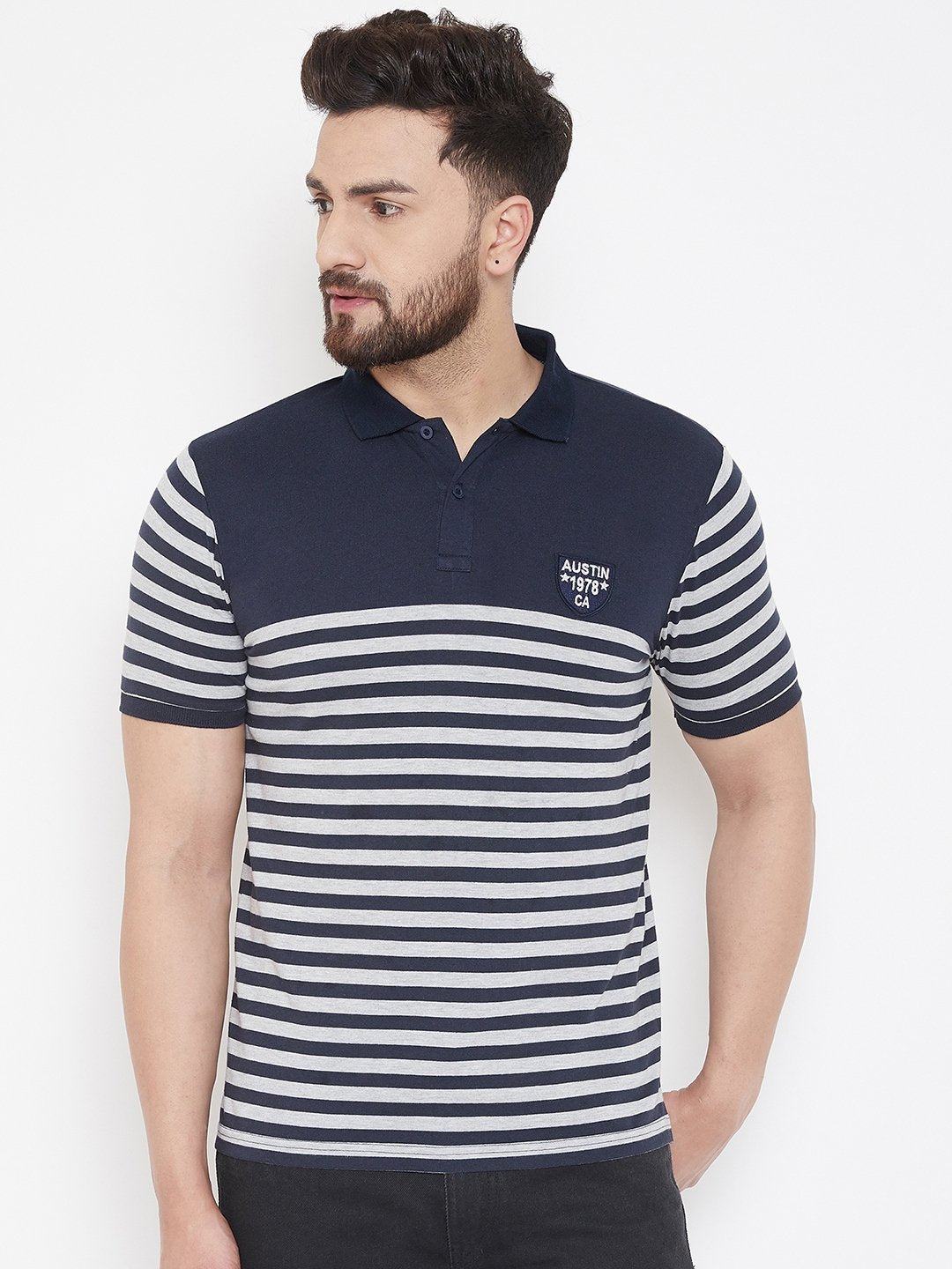 Navy blue Striper Polo T-shirt