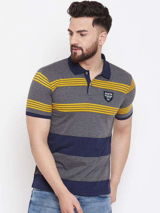 Austin Wood Grey Stripers Polo T-shirt