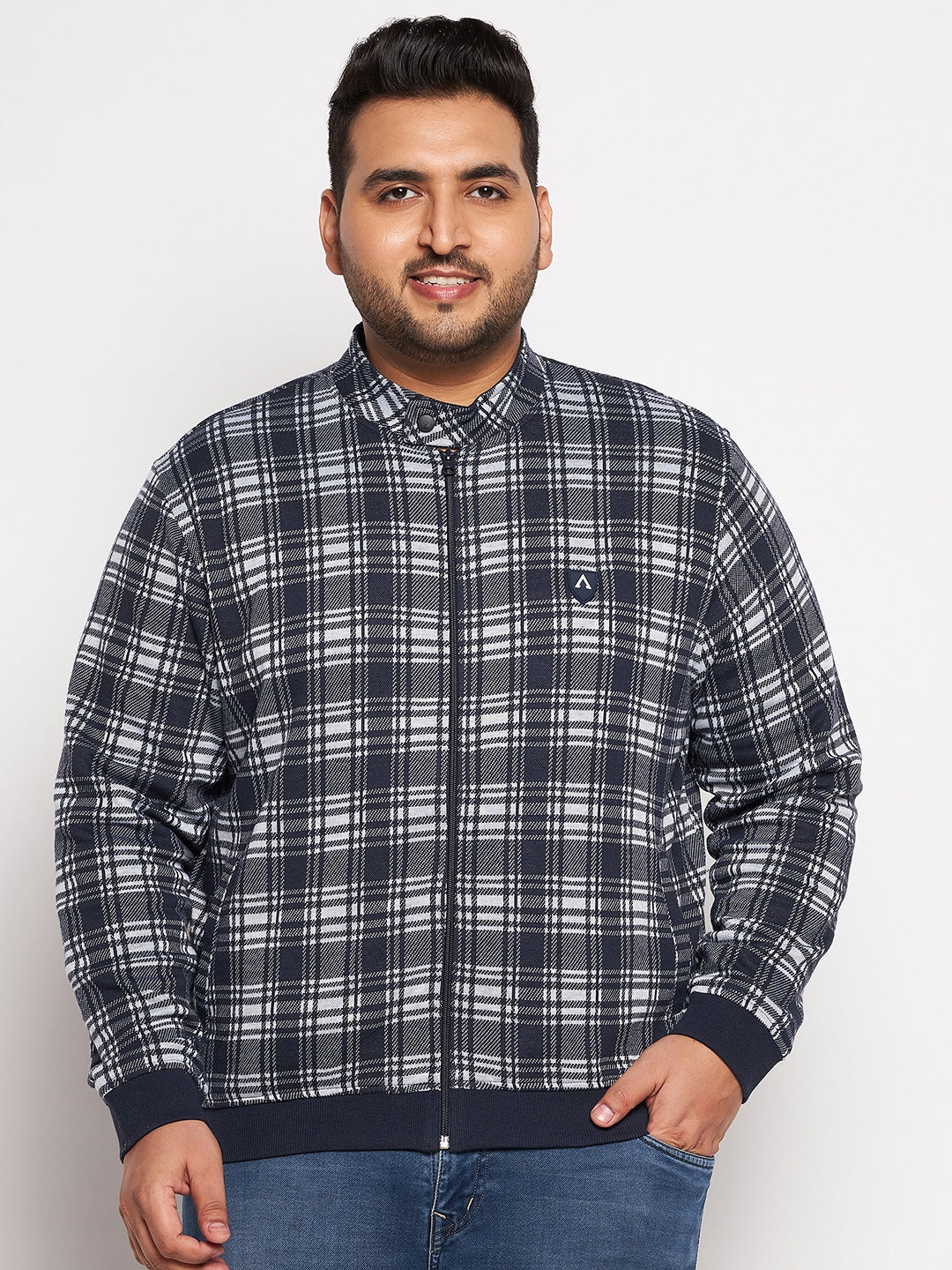 Full Sleeve Checkered Men Bomber Jacket