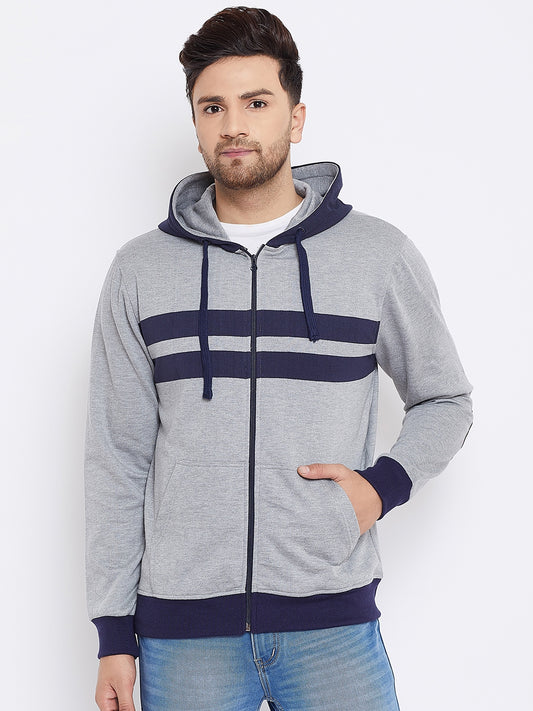 Austin Wood Men's Grey Full Sleeves Hooded Sweatshirt With Zipper